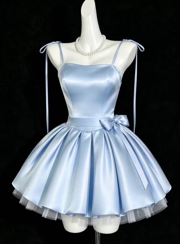 Gorgeous Dusty Blue Birthday Dress A-Line Satin Homecoming Dress DP07296