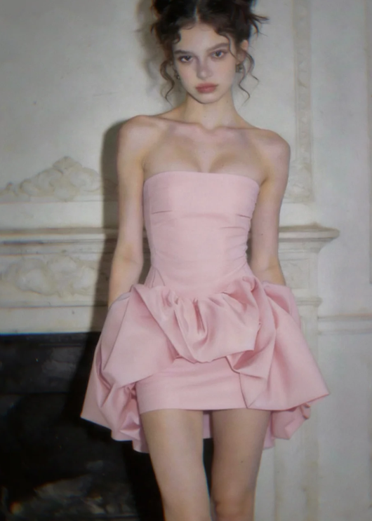 Chic Pink Short Homecoming Dress Sheath Satin Birthday Party Dress DP07304