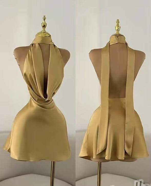 Fashion Yellow Short Homecoming Dress Sheath Satin Birthday Dress DP07360