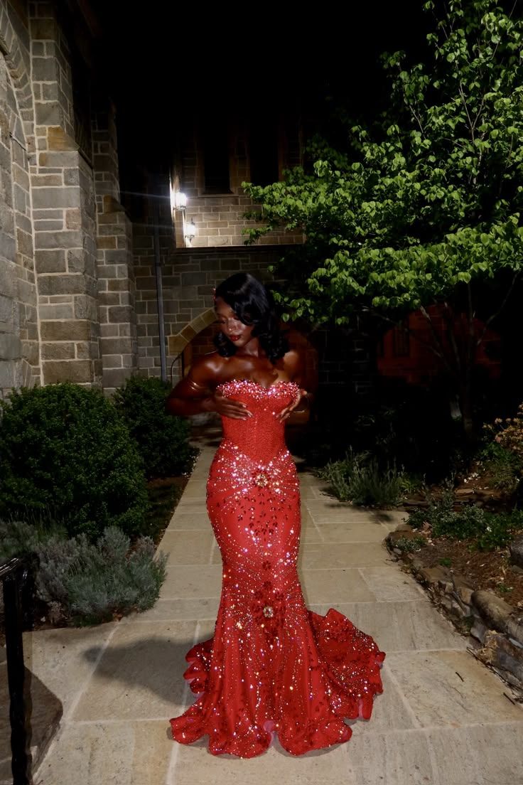 Fashion Red Prom Dress Mermaid Tulle Beaded Birthday Dress DP07365