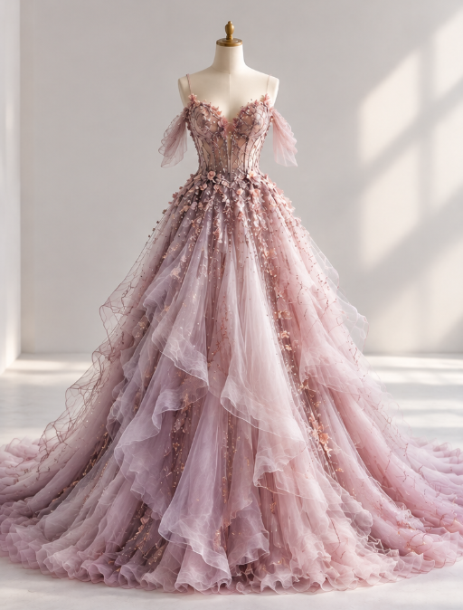 Fashion Pink Prom Dress A-Line Tulle Applique Birthday Dress DP07366