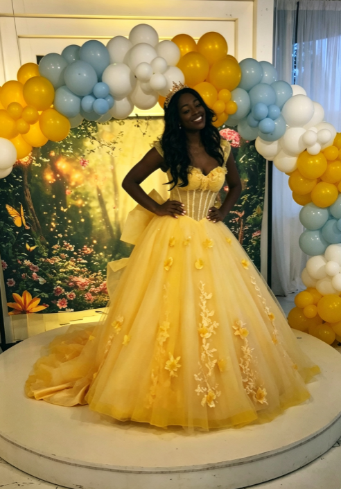 Fashion Yellow Quinceanera Dress Dress Ball Gown Tulle Applique Sweet 16 Dress DP07380