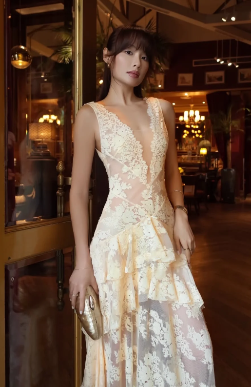 Fairy Sheath Lace Long Prom Dress White Evening Dress DP07441