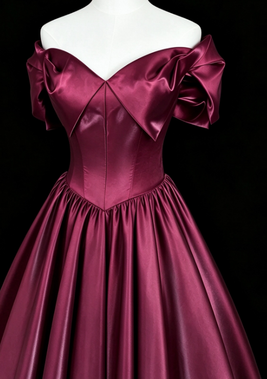 Fairy A-line Satin Long Prom Dress Plum Evening Dress DP07442