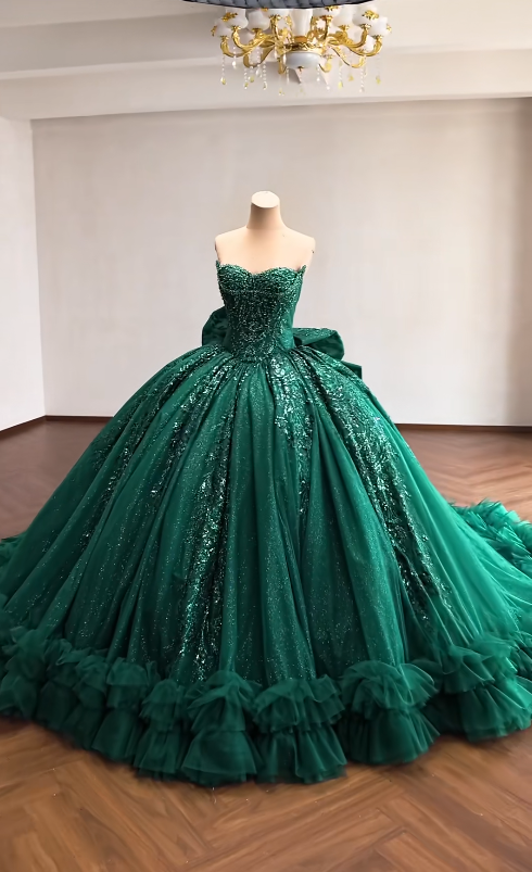 Gorgeous Dark Green Ball Gown Quinceanera Dress Tulle Applique Sweet 16 Dress DP07456