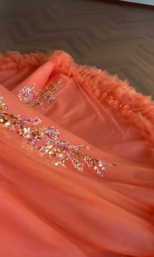 Gorgeous Orange Ball Gown Quinceanera Dress Tulle Applique Sweet 16 Dress DP07457