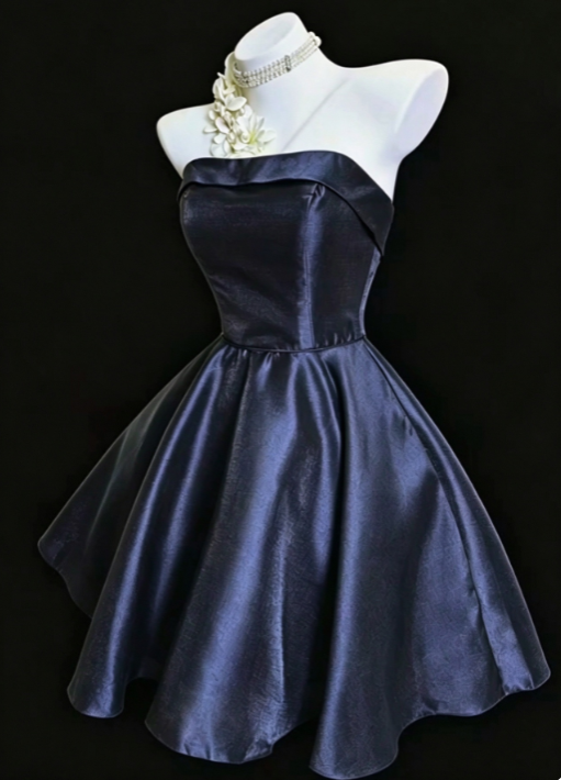 Navy Blue Satin Short Homecoming Dress A-line Birthday Mini Dress DP07467