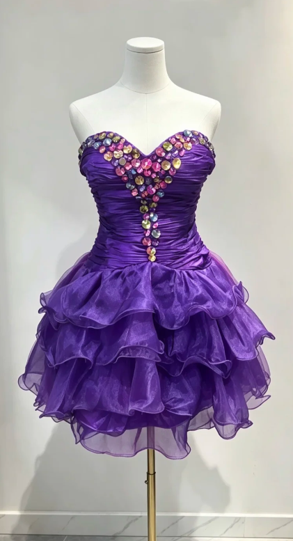 Sweetheart Purple Short Homecoming Dress A-Line Tulle Birthday Mini Dress DP07475