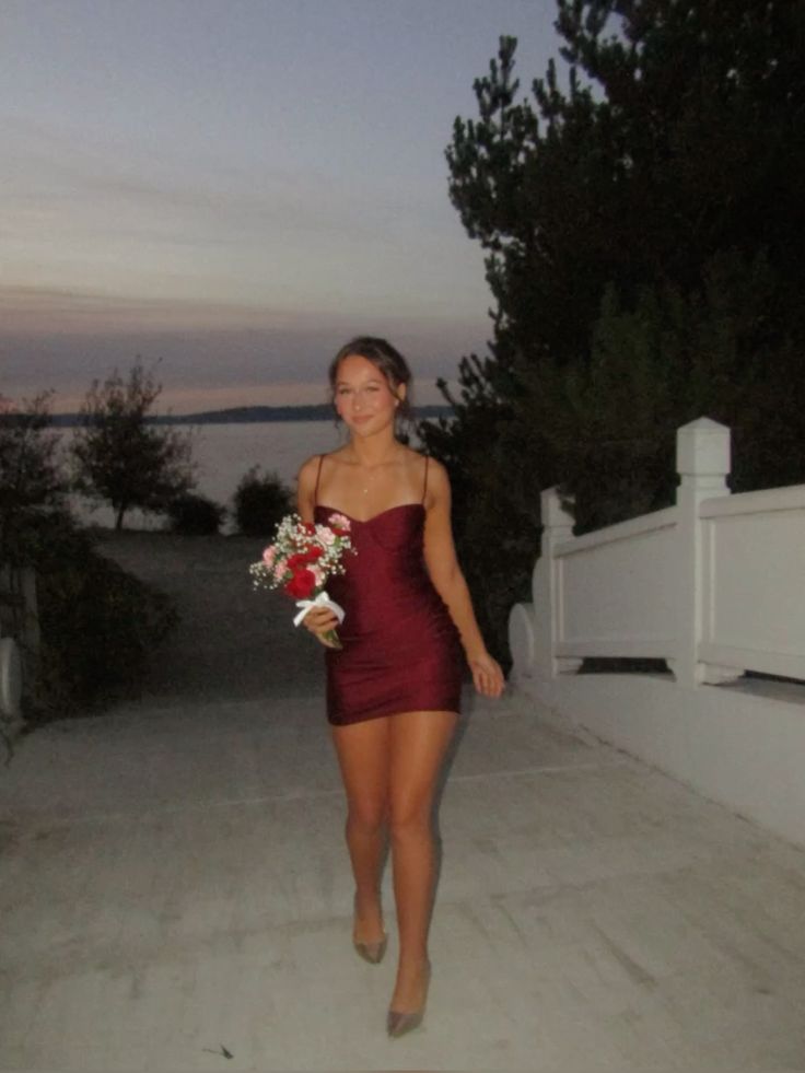Straps Burgundy Short Homecoming Dress Sheath Satin Birthday Mini Dress DP07477
