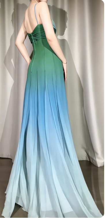 Green Prom Dress Sheath Chiffon Long Evening Dress DP07525