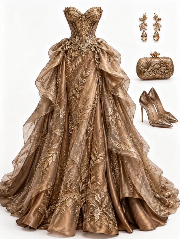 Elegant Gold Prom Dress A-Line Tulle Long Evening Dress DP07611
