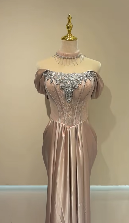 Elegant Pink Prom Dress Sheath Satin Long Evening Dress DP07615