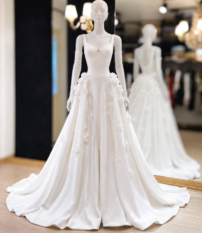 Elegant White A-Line Satin Wedding Dress for Brides DP07618