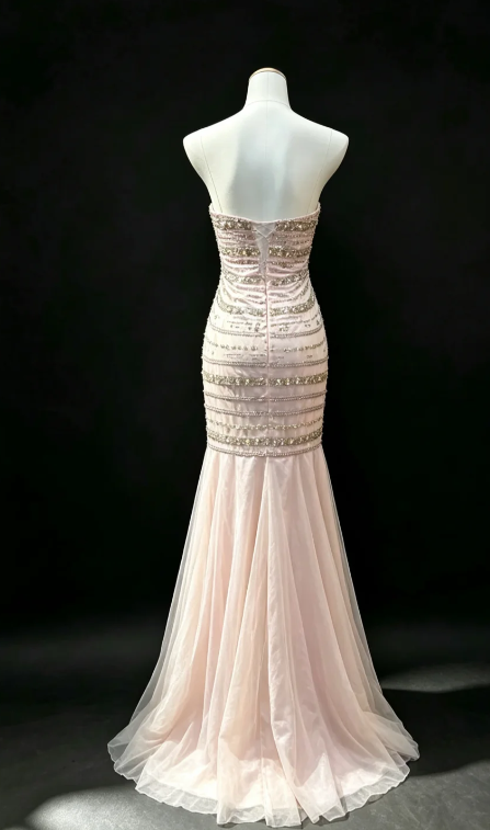 Chic Pink Prom Dress Sheath Tulle Long Evening Dress DP07630