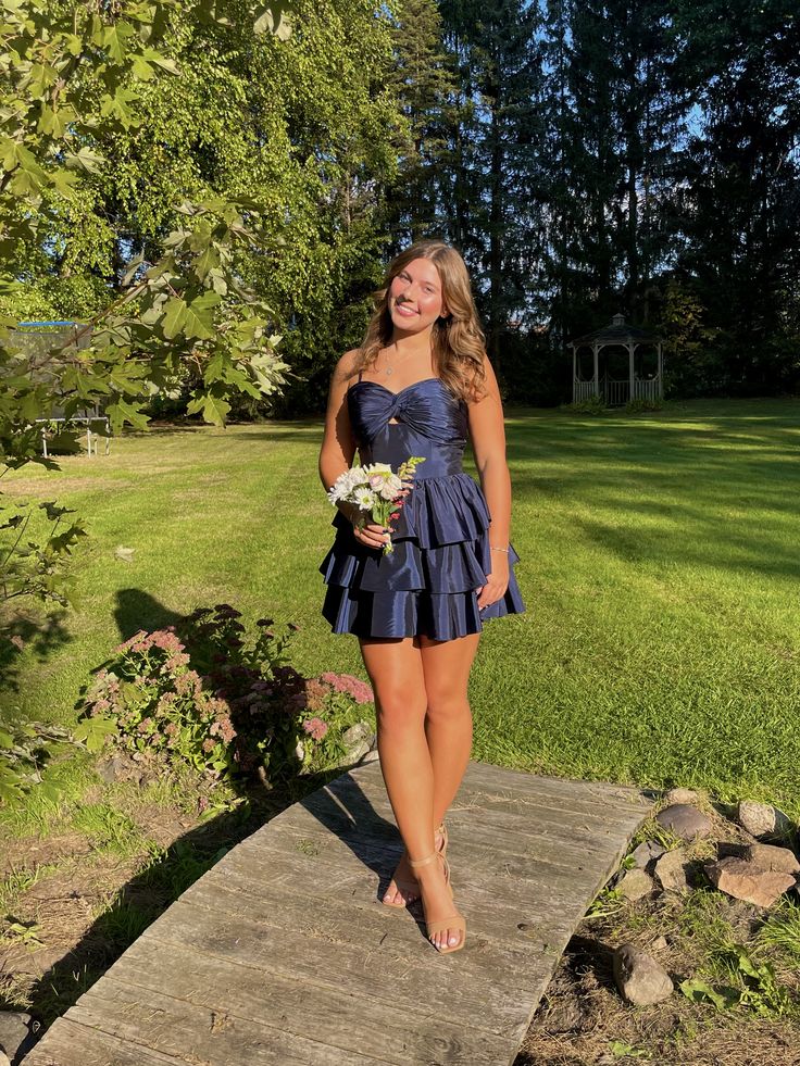 Pretty Navy Blue Short Homecoming Dress A-Line Satin Birthday Dress DP07662