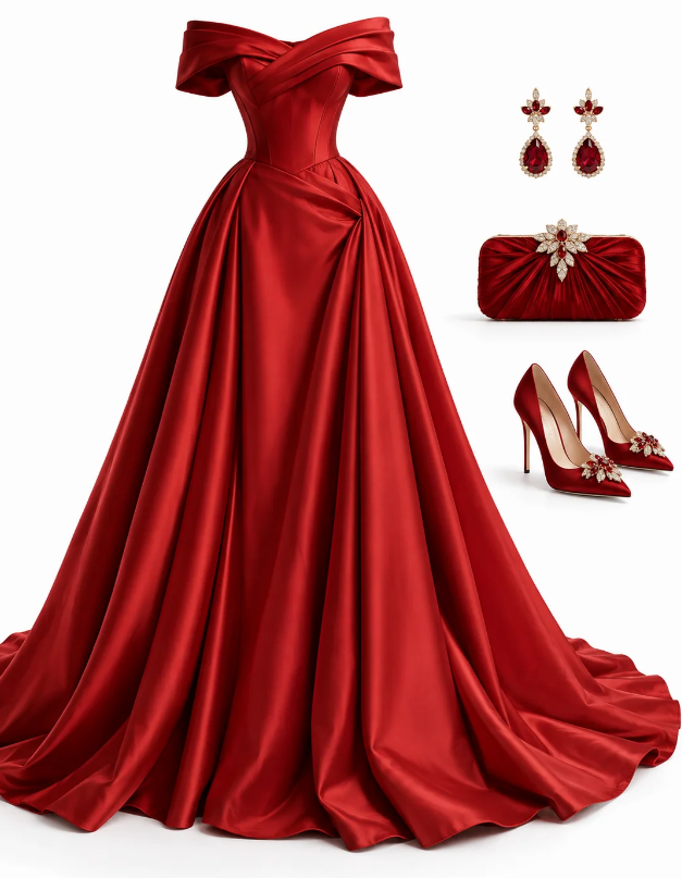 Chic Red Prom Dress A-Line Satin Long Evening Dress DP07683