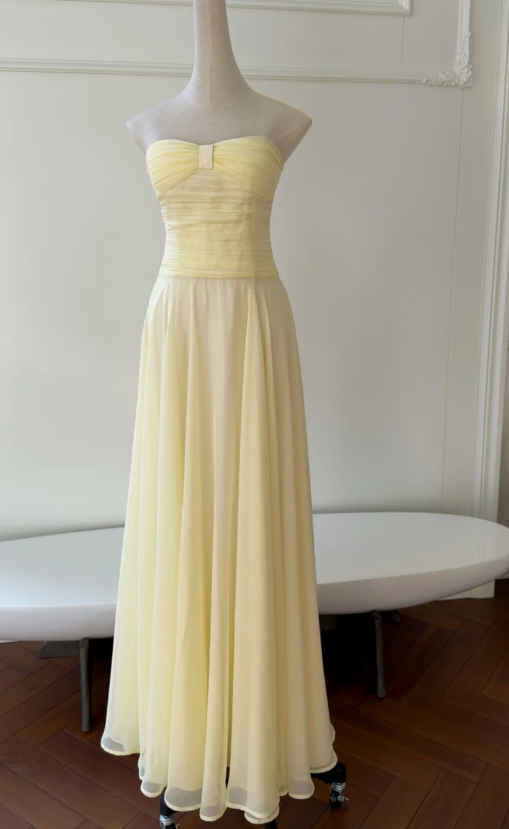 Glam Yellow Prom Dress Sheath Chiffon Long Evening Dress DP07805
