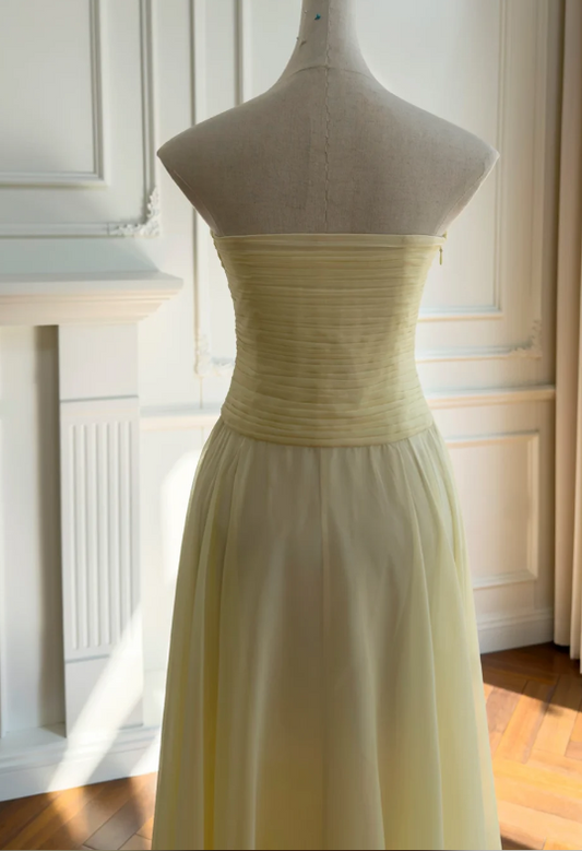Glam Yellow Prom Dress Sheath Chiffon Long Evening Dress DP07805