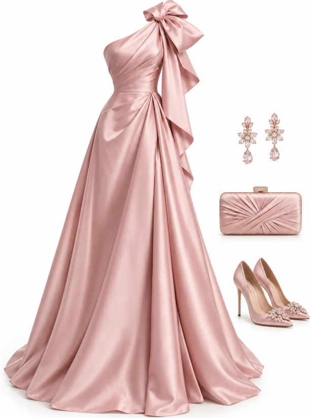 Chic Pink Long Prom Dress A-Line Satin Evening Dress DP07813