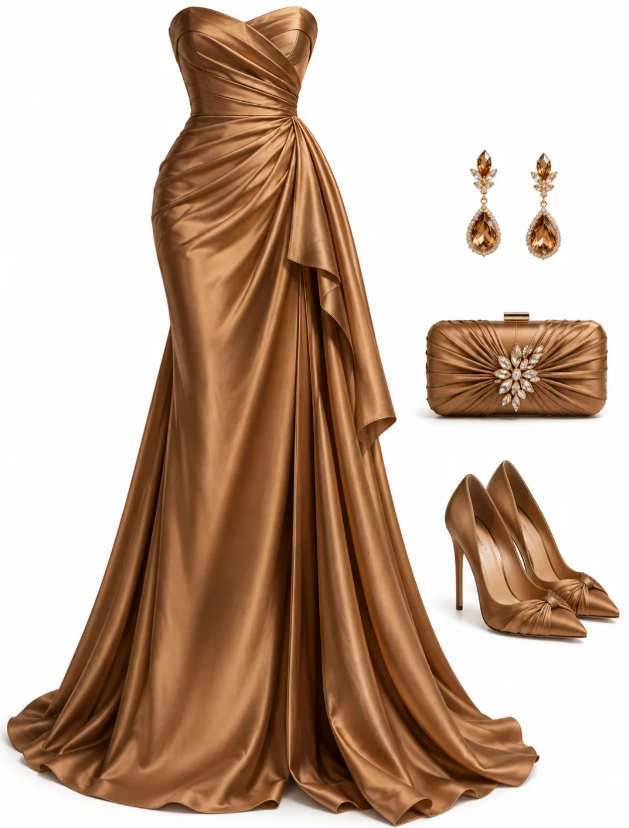 Chic Brown Long Prom Dress Satin Sheath Evening Dress DP07818