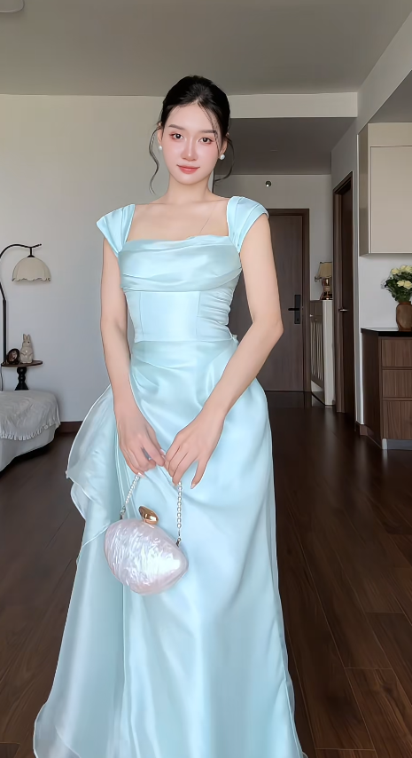 Chic Blue Long Prom Dress Chiffon Sheath Evening Dress DP07819