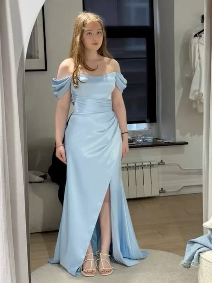 Chic Blue Long Prom Dress Satin Sheath Evening Dress DP07822
