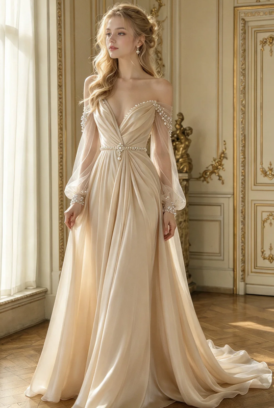 Eternal Sheath Wedding Dress Light Champagne Chiffon Bridal Dress ED07838