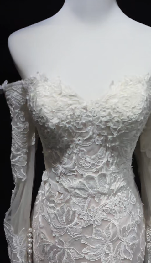 Eternal Off-shoulder Mermaid Wedding Dress White Lace Bridal Dress DP07843