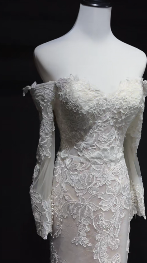 Eternal Off-shoulder Mermaid Wedding Dress White Lace Bridal Dress ED07843