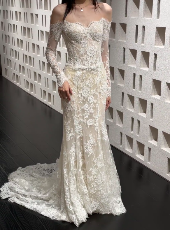 Eternal Off-shoulder Sheath Wedding Dress White Lace Bridal Dress ED07844