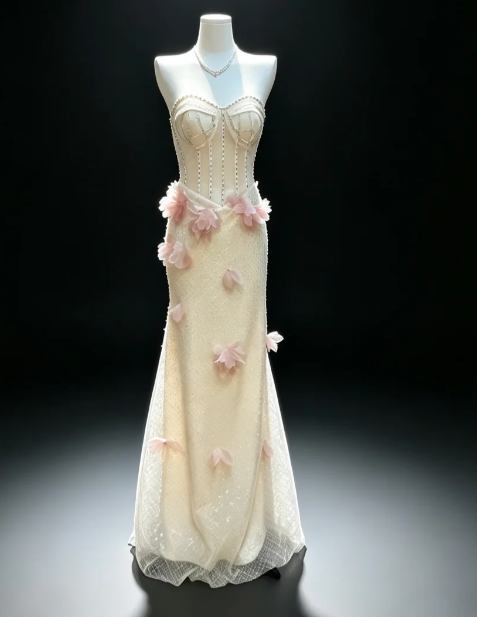 Chic Pale Yellow Prom Dress Sheath Tulle Long Evening Dress DP07859