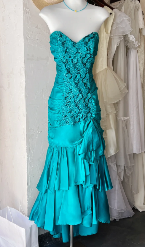 Chic Blue Prom Dress Sheath Satin Long Evening Dress DP07873