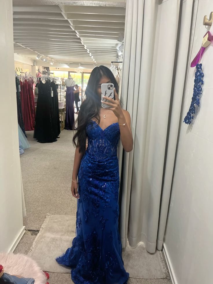 Chic Blue Prom Dress Sheath Sequins Long Evening Dress DP07875