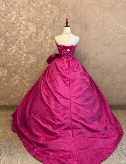 Robe de bal chic rose, coupe trapèze en satin, robe de soirée longue DP07887