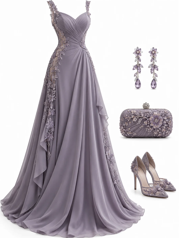 Pretty Purple Prom Dress A-line Chiffon Long Evening Dress DP07905