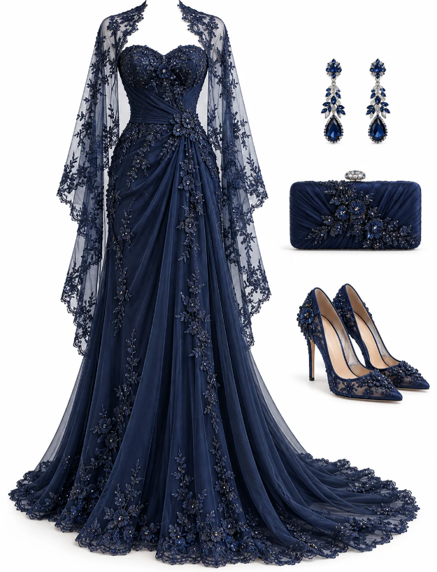 Pretty Navy Blue Prom Dress Sheath Chiffon Long Evening Dress DP07915