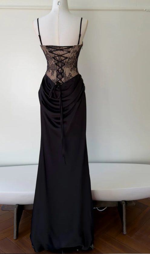 Pretty Black Prom Dress Sheath Lace Long Evening Dress DP07925