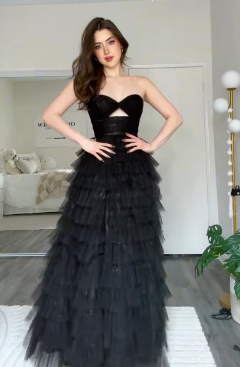 Charming Black Prom Dress A-Line Tulle Long Evening Dress DP07929