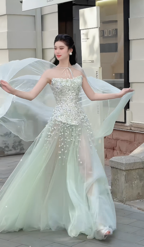 Charming Green Prom Dress Sheath Chiffon Long Evening Dress DP07932