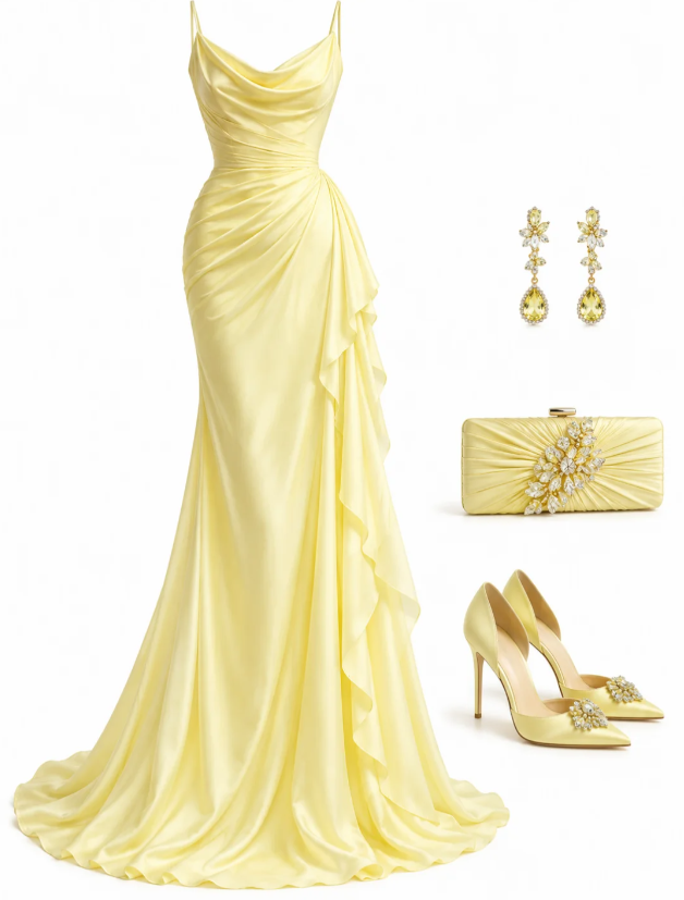 Charming Yellow Prom Dress Sheath Chiffon Long Evening Dress DP07934
