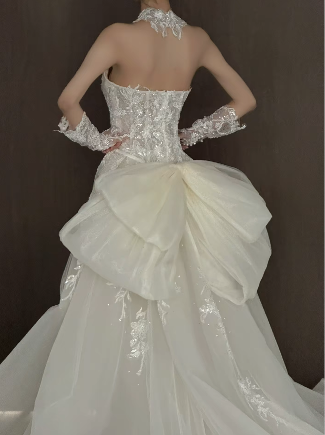 Charming Sheath Sweetheart Long Wedding Dress Tulle Bridal Gown White Applique Bridal Dress DP07940