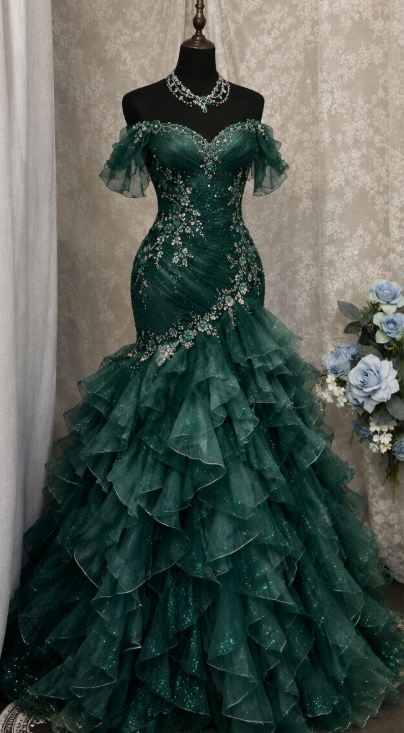 Gorgeous Green Prom Dress A-line Tulle Long Evening Dress DP07941