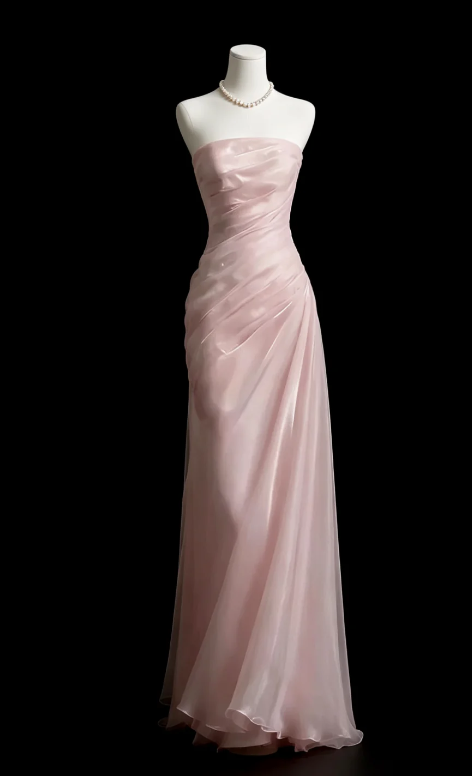 Gorgeous Strapless Pink Prom Dress Sheath Tulle Long Evening Dress DP07944