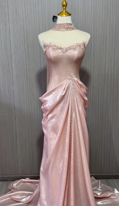 Gorgeous Strapless Pink Prom Dress Sheath Satin Long Evening Dress DP07951