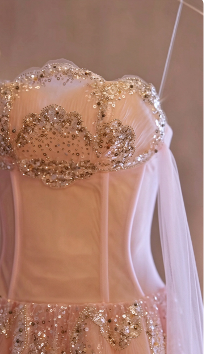 Glam Off-shoulder Pink Prom Dress Sheath Tulle Long Evening Dress DP07955