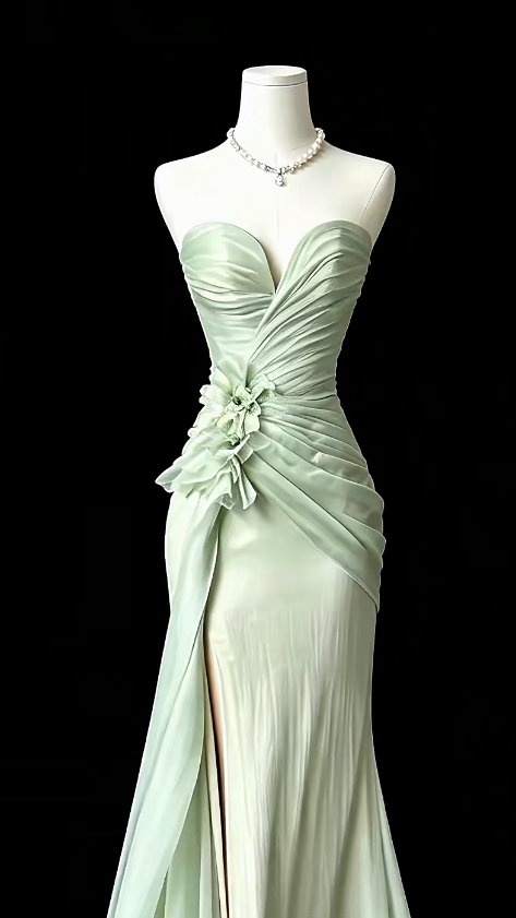 Glam Sweetheart Green Prom Dress Sheath Chiffon Long Evening Dress DP07965