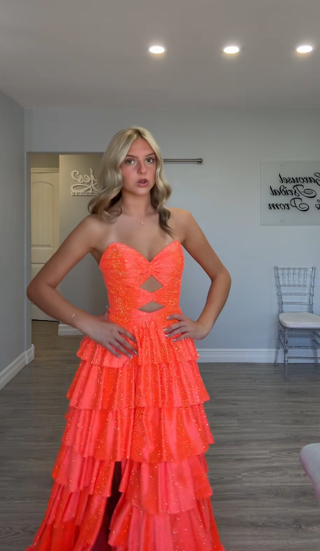 Cute Orange Prom Dress A-Line Satin Long Evening Dress DP07970