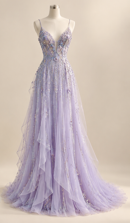 Gorgeous Sheath Chiffon Long Evening Dress Lilac Prom Dress DP07987