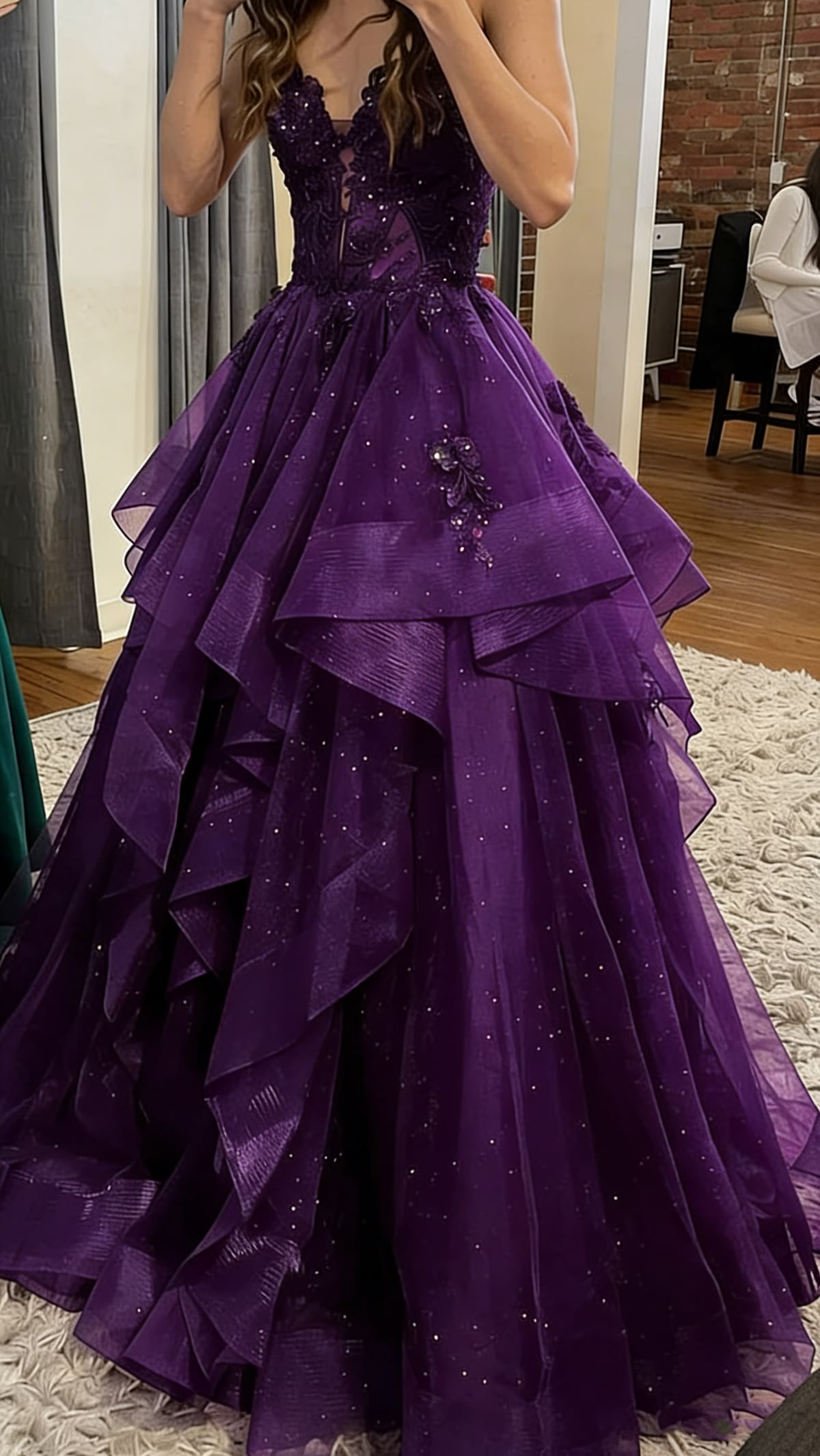 Gorgeous A-line Tulle Long Evening Dress Deep Purple Prom Dress DP07990