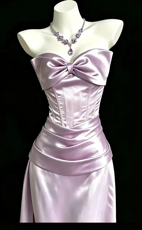 Chic Strapless Sheath Satin Long Evening Dress Purple Prom Dress DP08010